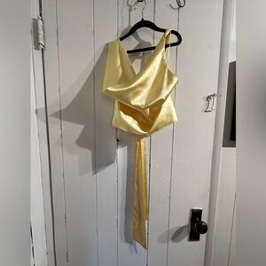 AKIRA NWT Butter Yellow Backless Satin Top Open Back